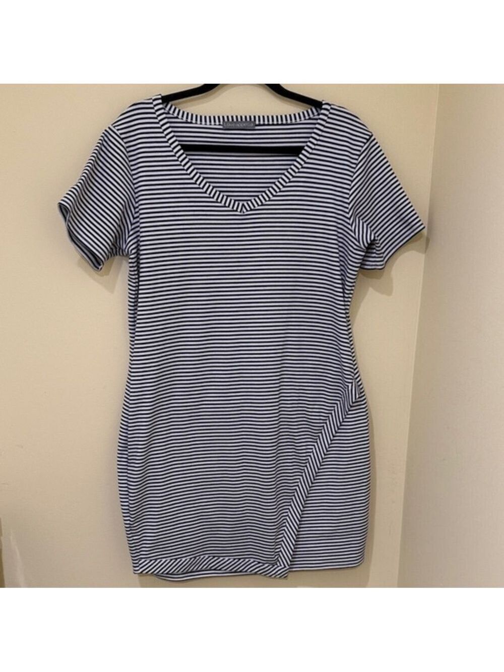 Loveappella Women’s Short Sleeve Striped Women’s Mini Dress Size Large Stretch